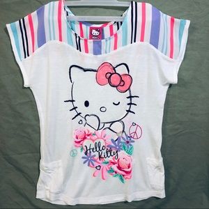 Hello Kitty White Shirt with Colorful Pattern